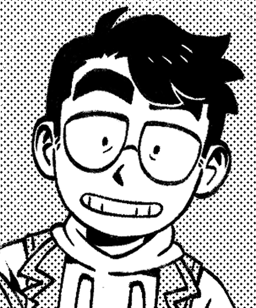 Cartoon drawing of the artist